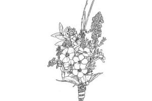 Black and white illustration of a bouquet.
