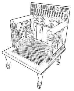 Black and white illustration of an Ancient Egyptian Queen's chair