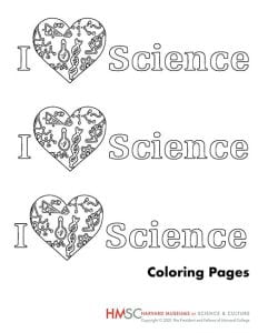 Black and white illustration of I Heart Science.